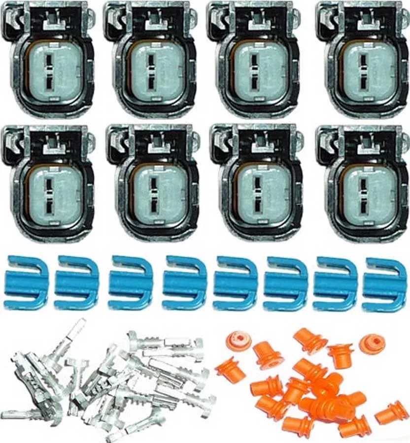 EV6/USCAR Fuel Injector Connector Kit; Incl. Terminals; Seals; Terminal Locks; Connectors For 8 Injectors;