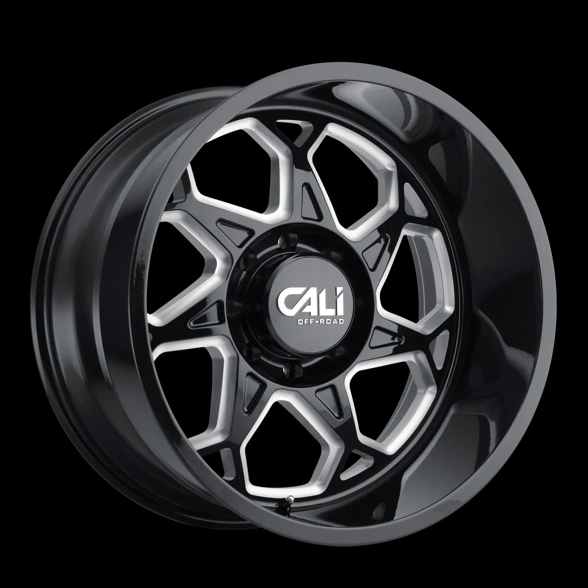 Cast Aluminum Wheels Sevenfold 9111 GB 20x12 Milled Spokes Gloss Black 6 On 139.7 Bolt Pattern -51 Offset Cali Offroad Wheels