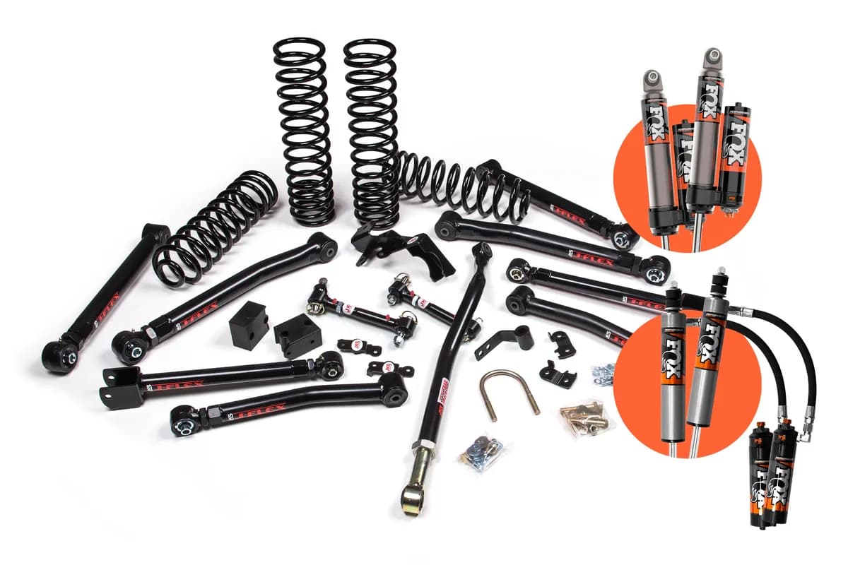 0718 Wrangler 4DR 2.5in Jkrawl System Rubberfox 2.0 IFP ps Frt/Rr