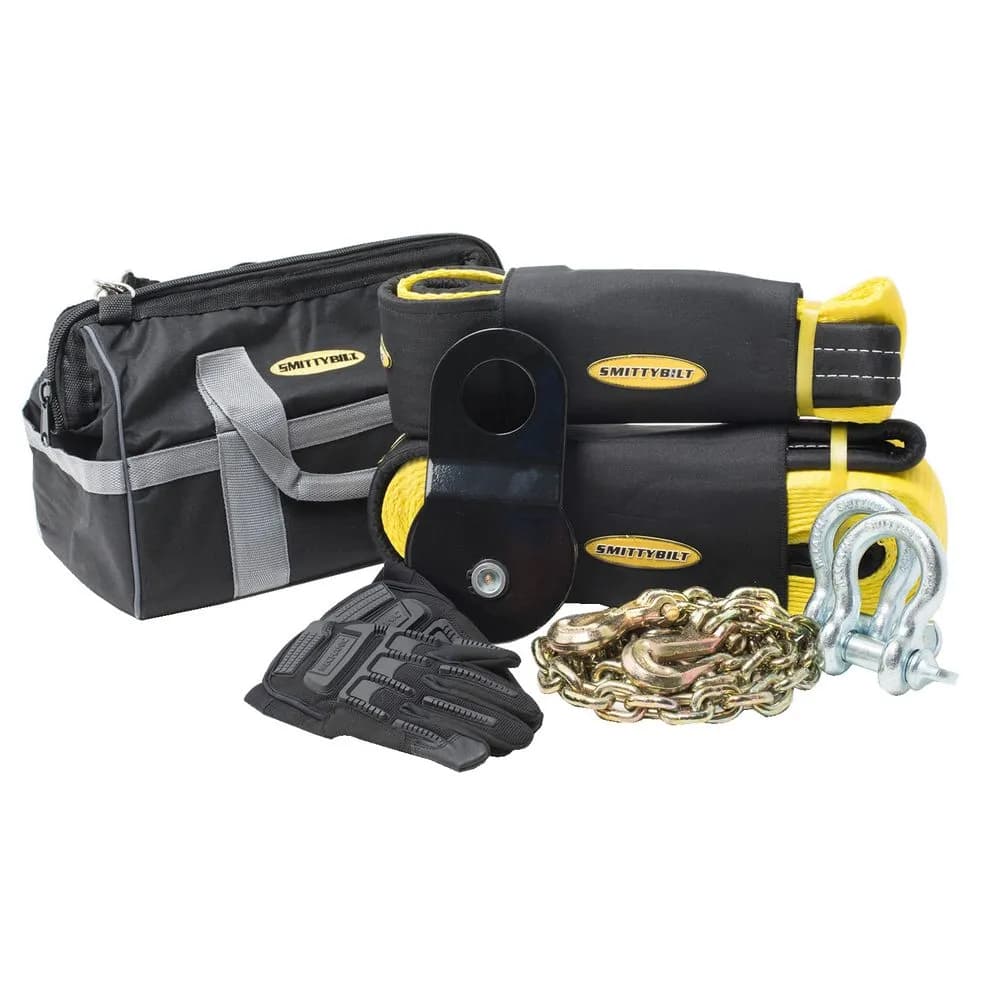 Premium Winch Accessory Bag; Inc Recovery Chain 30ft Tow Strap18k Snatch Block Dring Shackles