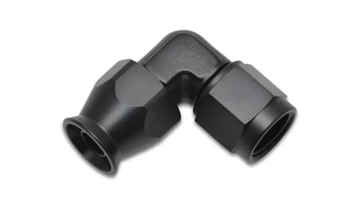 90 Degree Hose End Fitting; -8AN; 6061 Aluminum; Black Anodized; Tight Radius Forged;