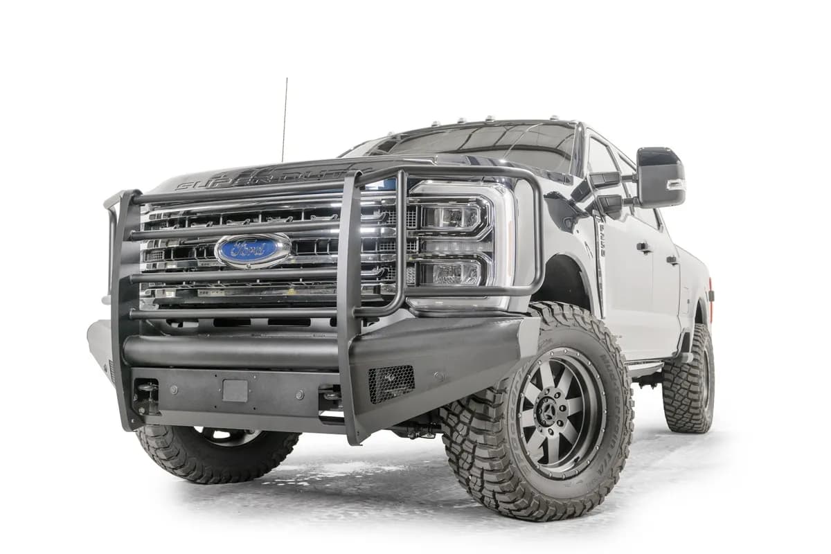 Elite Front Bumper; Black Steel; w/Full Grill Guard; Sensor Compatible; Black Matte;
