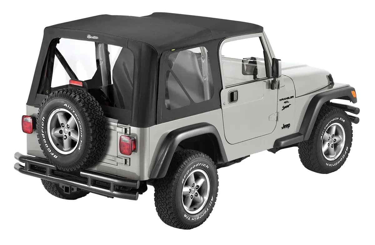 Black Diamond Replace-a-Top, Sailcloth Sailcloth Replace-a-Top Jeep 03-06 Wrangler; Except Unlimited; No door skins included; Clear side and rear windows; Will not fit Unlimited model