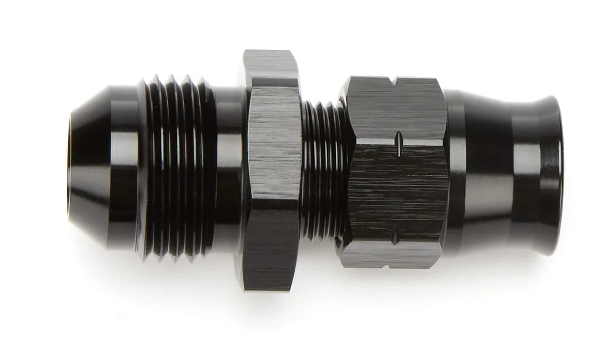 Male AN to Tube Adapter Fitting; -8N; 0.375 in. Tube OD; 6061 Aluminum; Black Anodized; w/Brass Olive Inserts;