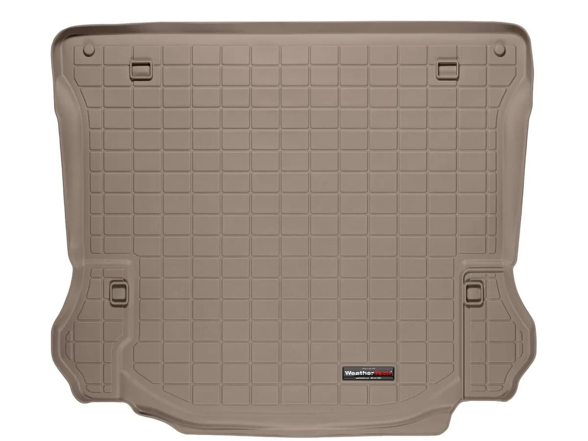 2011 + Jeep Wrangler Unlimited Cargo Liners Trim line allows fitment in vehicles with and without cargo mounted subwoofer Tan