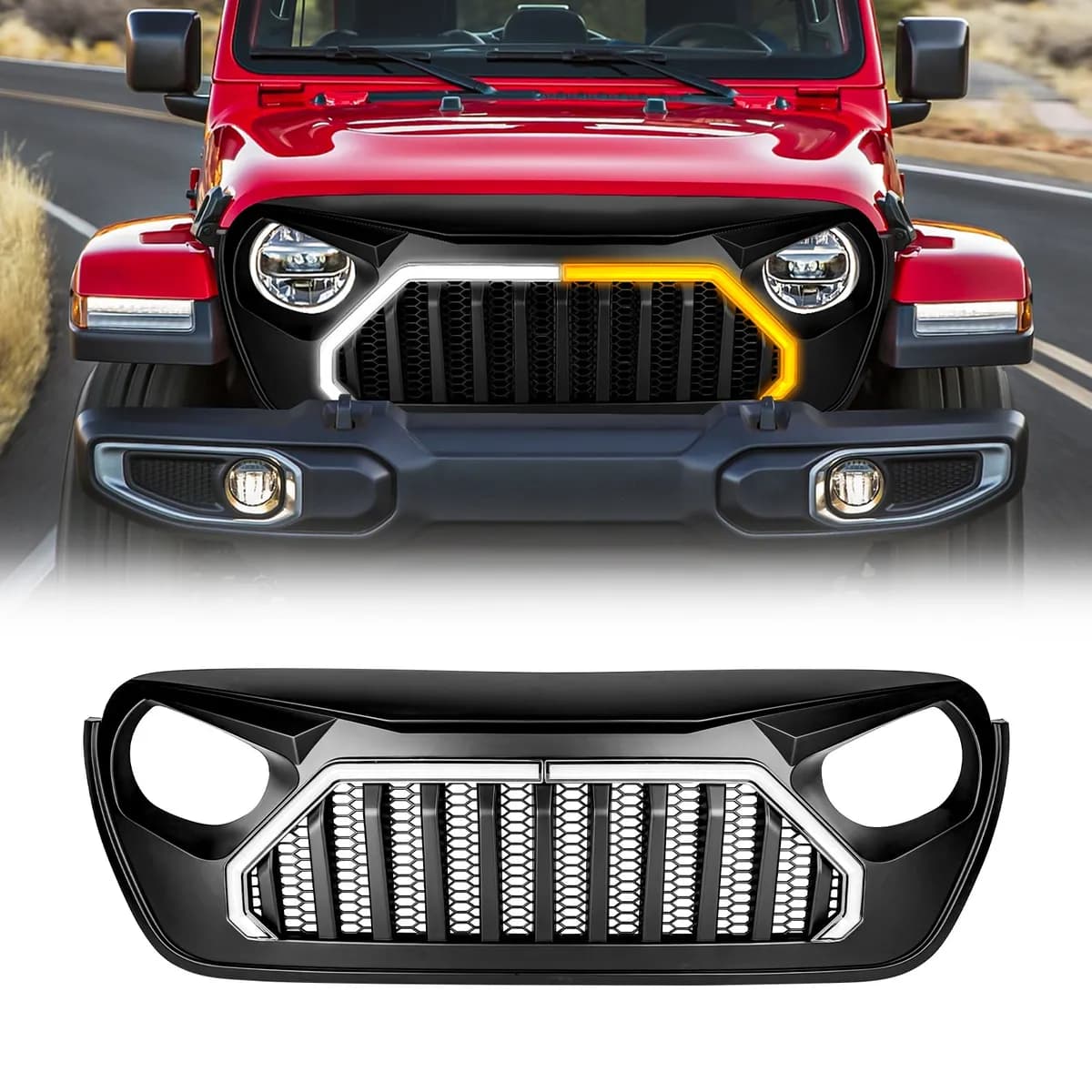 Gladiator Vader Grille W/ LED DRL and Turn Signals - Matte Black For 18+ Jeep Wrangler JL & Gladiator JT