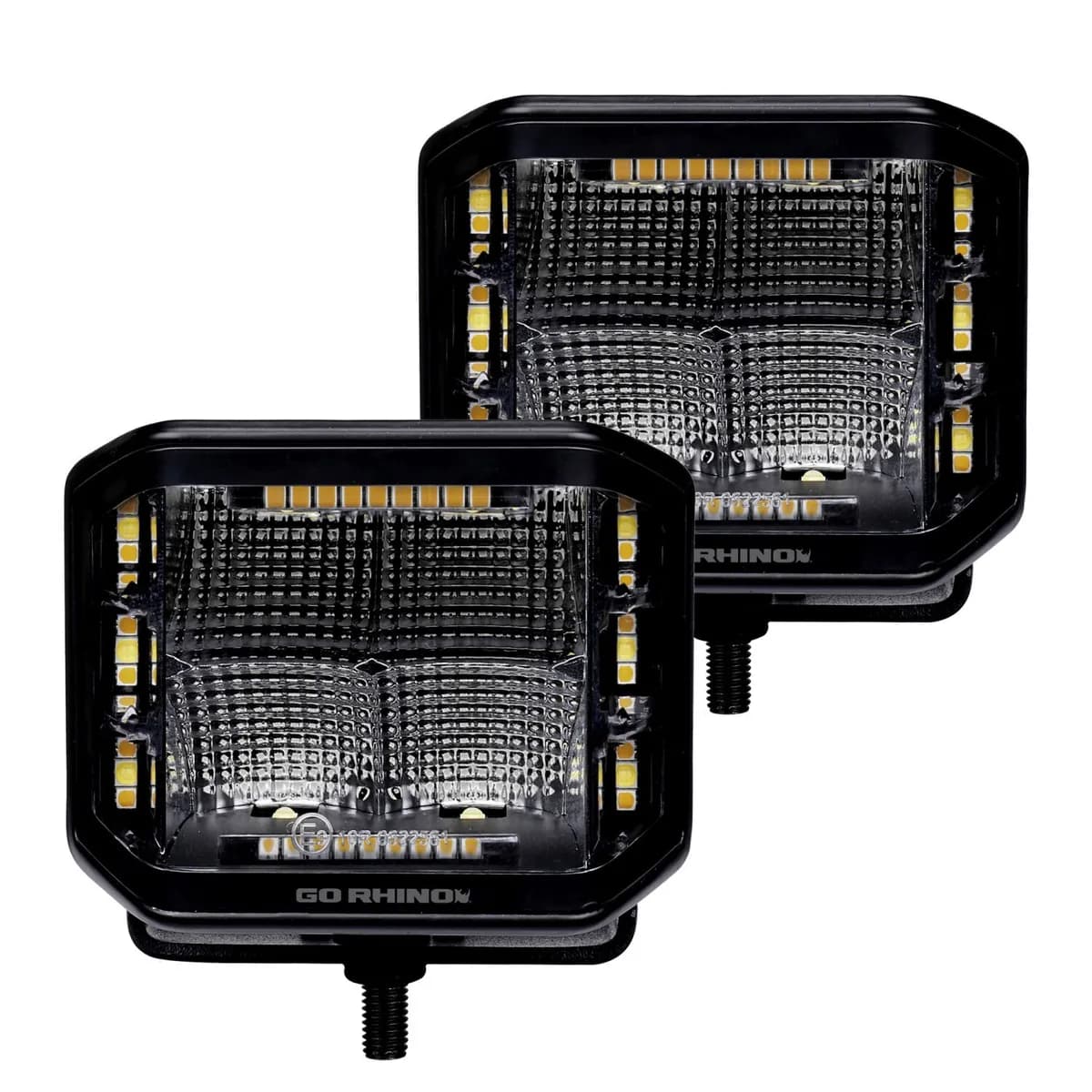 go Rhino 750700322fcs Blackout Combo Series - Sideline 4x3 LED Cube Flood Lights, Pair, W/Amber Leds