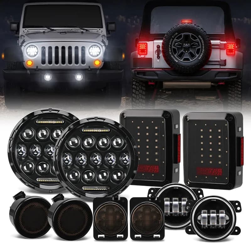 "Jeep JK 7"" Headlights, 4"" Fog Lamps, Front Turn Signals, Fender Turn Signals & Taillights"