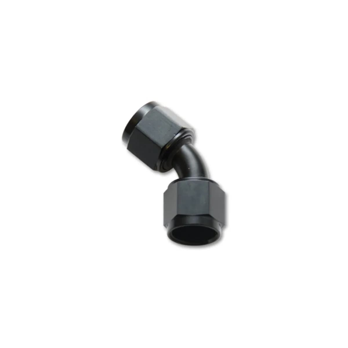 Female 45 Degree Union Adapter Fitting; -10AN x -10AN; 6061 Aluminum; Black Anodized;