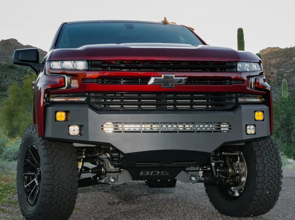 Alumilite Front Bumper; w/ Single 3.5 in. Square Lights Holes; Fits w/o Or w/ Parking Sensors; Retains Factory Tow Hooks; Non-Winch;