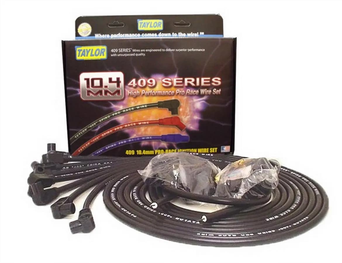 Taylor Cable Universal 10.4mm 409 Series Spark Plug Wire Set - 8 Cylinders - 90° Spark Plug Boot Angle - Black - 79051