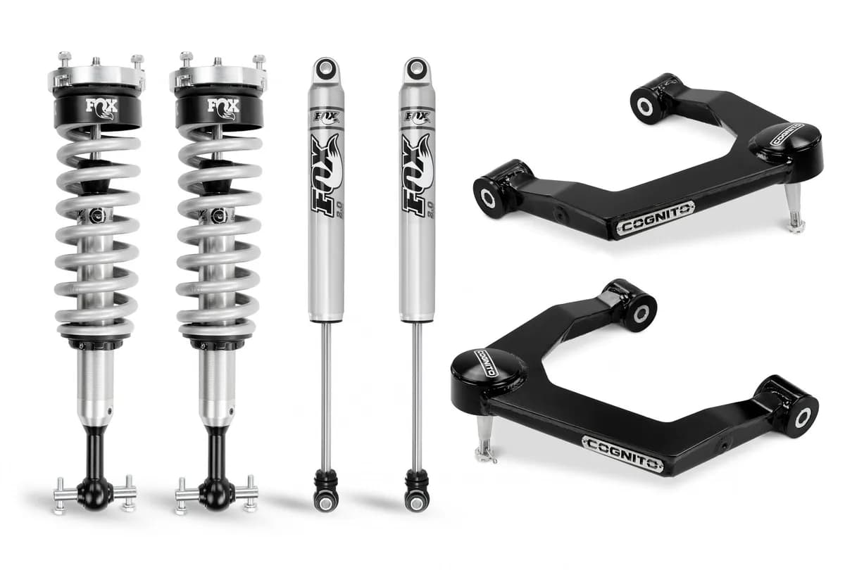 Cognito 1-Inch Performance Ball Joint Leveling Kit With Fox PS Coilover 2.0 IFP Shocks for 2019-2024 Silverado Trail Boss/Sierra AT4 1500 4WD