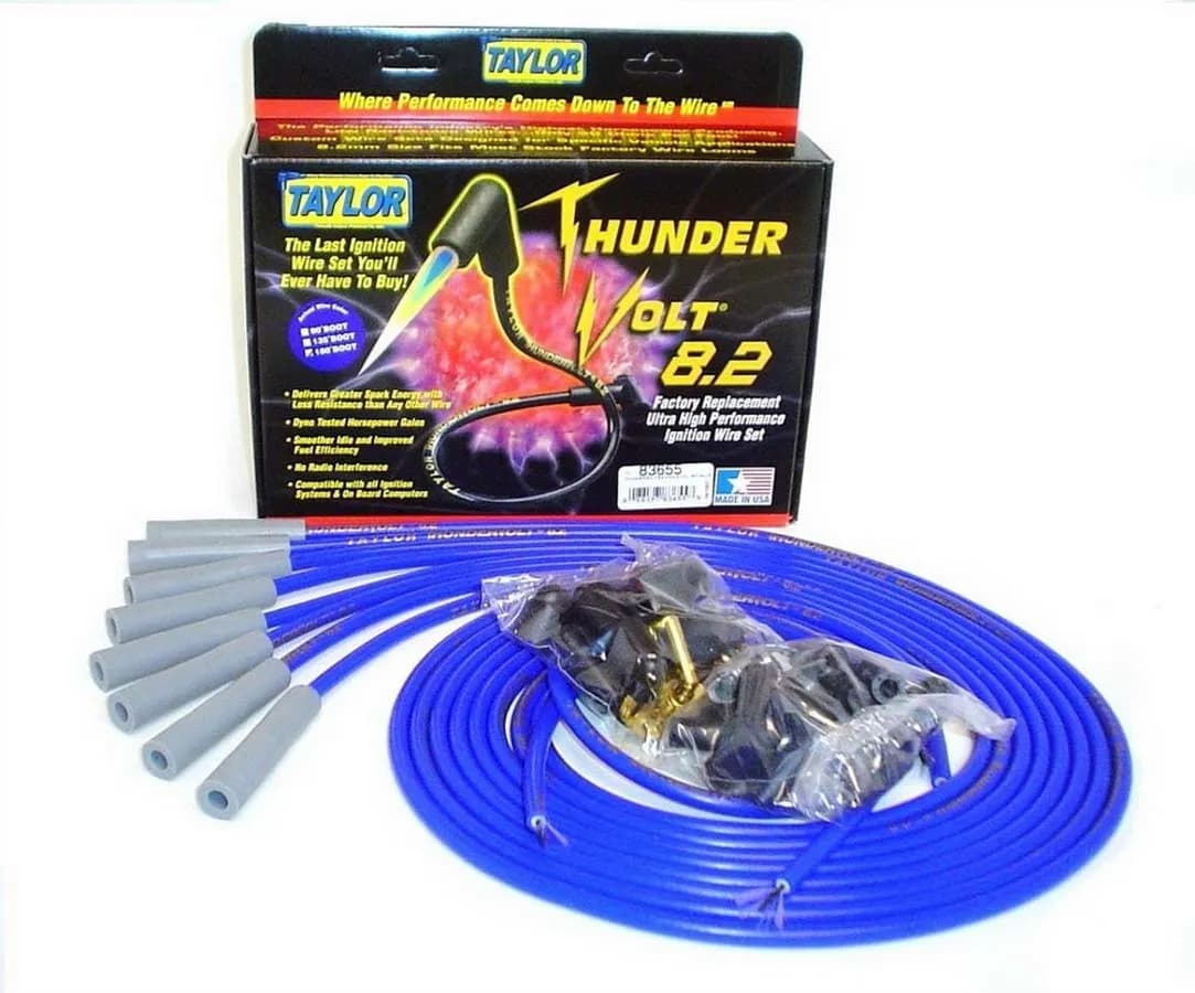 Taylor Cable Universal 8.2mm ThunderVolt® Spark Plug Wire Sets - 8 Cylinders - 180° Spark Plug Boot Angle - Blue - 83655