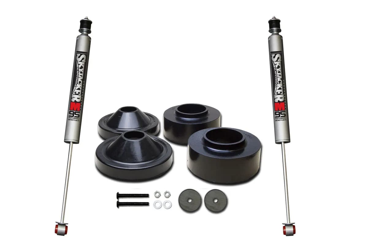 Polyurethane Spacer Leveling Kit 07-18 Wrangler JK 2 Inch Front Lift 3/4 Inch Rear Lift Incl. 2-Front M95 Shocks Skyjacker