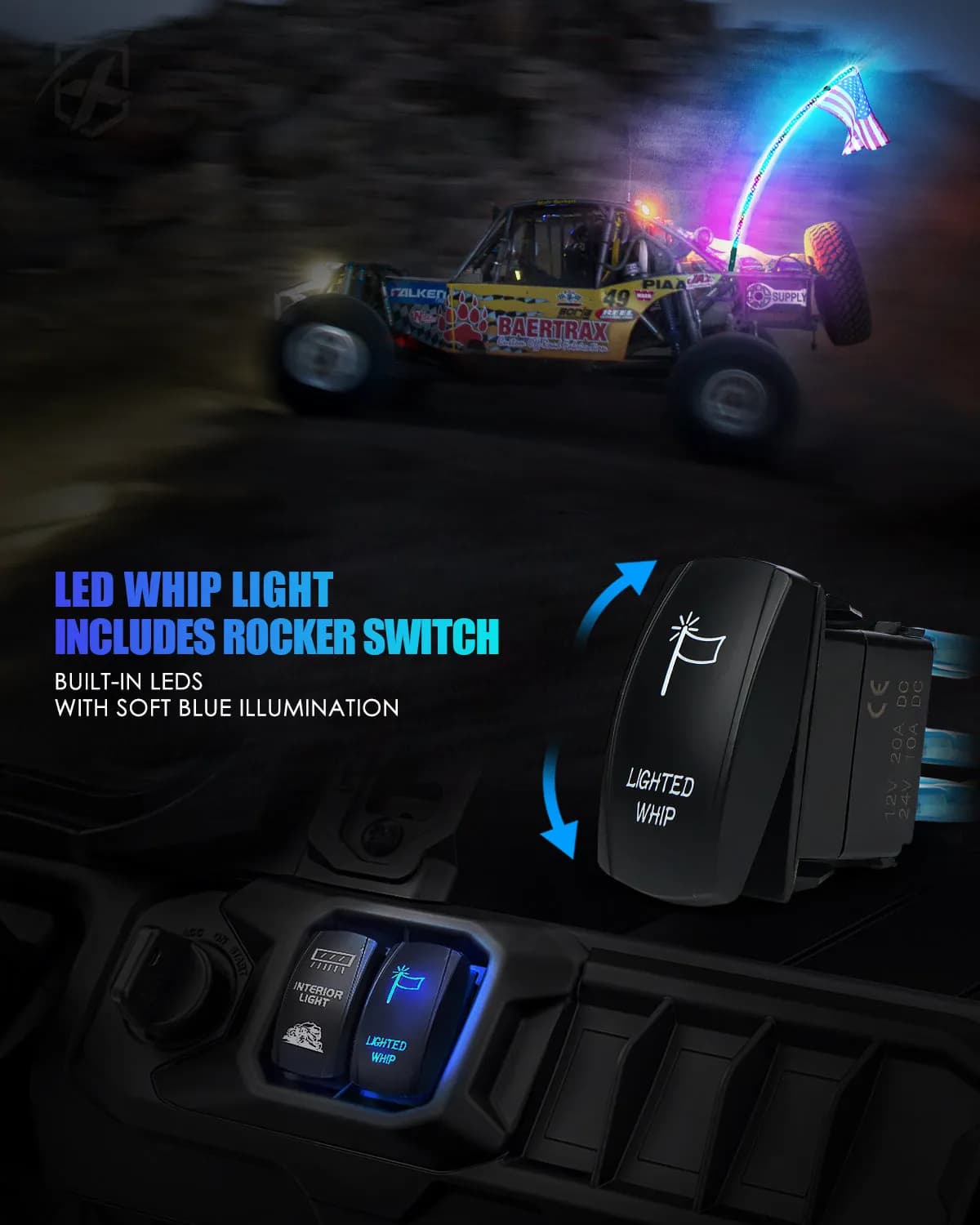 Spiral RGB LED Flag Pole Whip Light with Remote Control | Monsoon Series