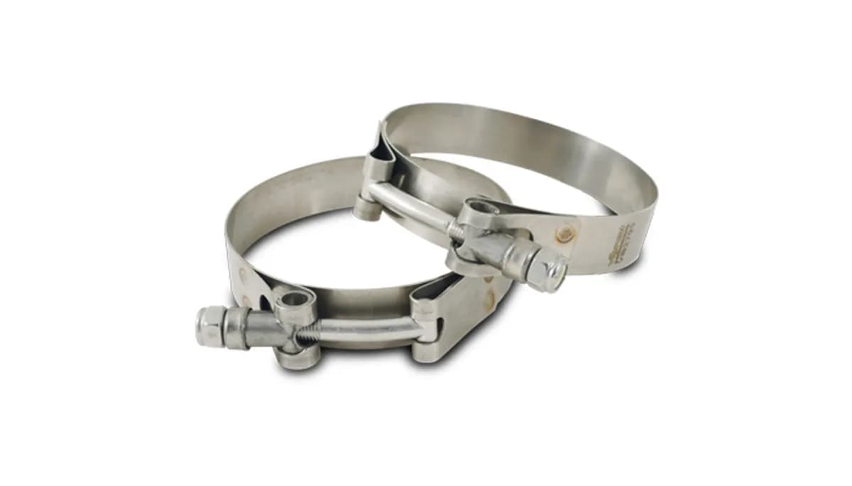 T-Bolt Clamps; 3.38 in. To 3.62 in. Clamp Range; 3.125 in. Matching Hose ID; 304 Stainless Steel; Pack Of 2;