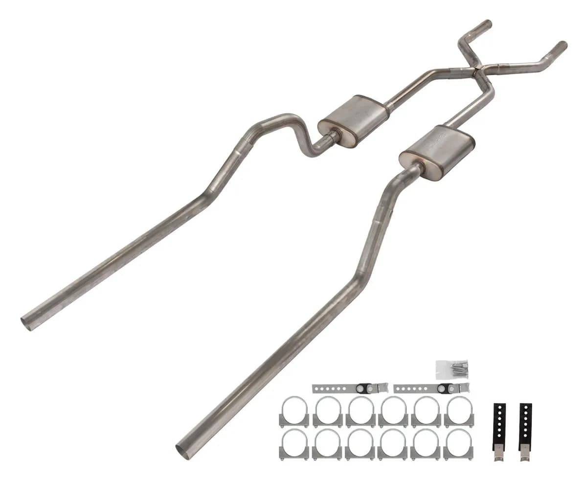 1965-70 Chevy Impala X-Pipe Crossmember Back Exhaust 409 SS Rear Exit Street Pro Mufflers Pypes Performance Exhaust