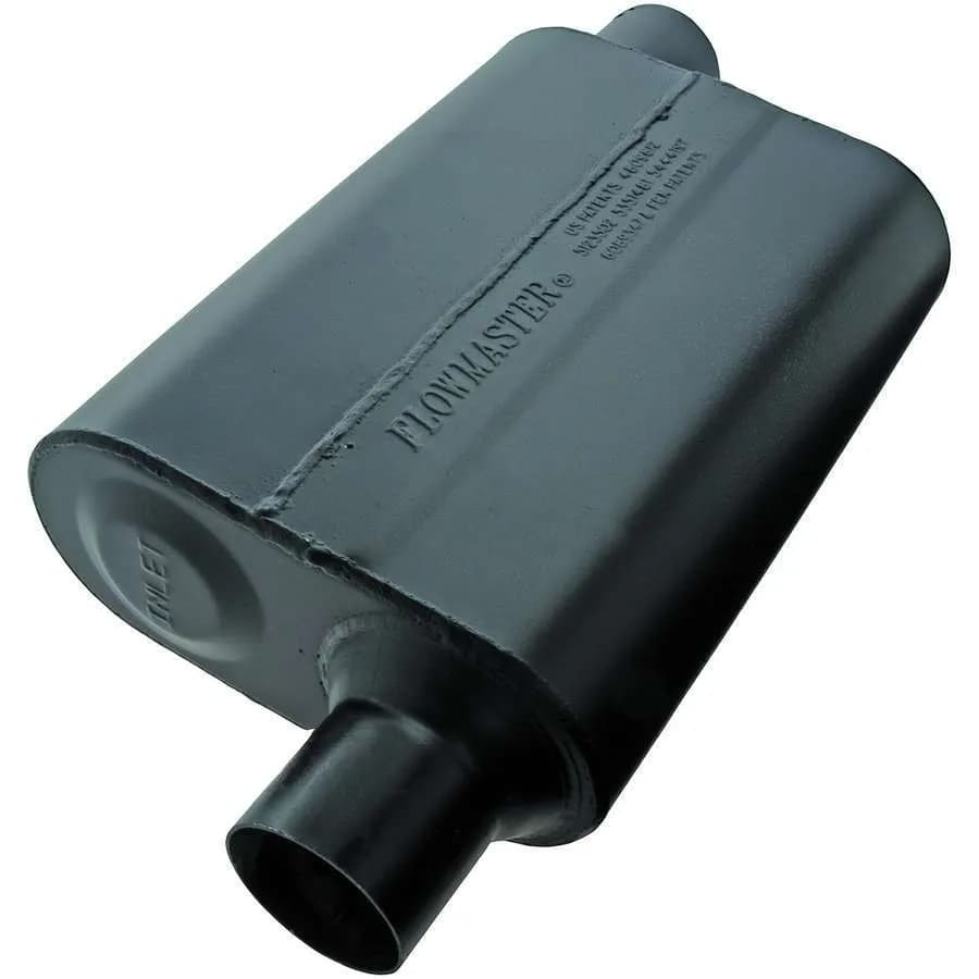 Super 44 Series Muffler 2.25in IN (O) / OUT (O) Opposite Side Offsets: ea 16 Gauge Aluminized Steel